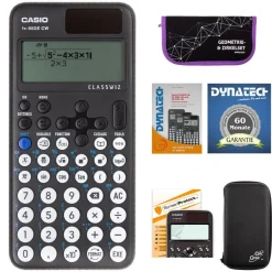 Casio FX-85 DE CW mit CalcCase-Schutztasche, Zirkelset lila, olie, uch, arantie