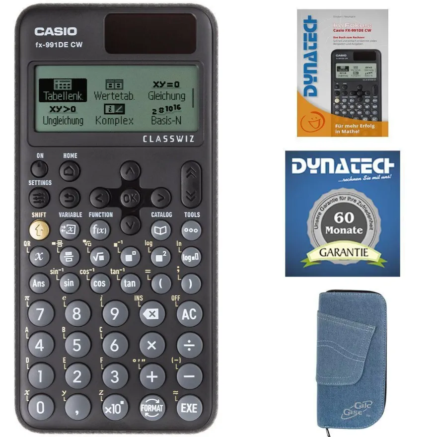 Casio FX-991 DE CW mit Jeans-Tasche hellblau, Arbeitsbuch und Garantie