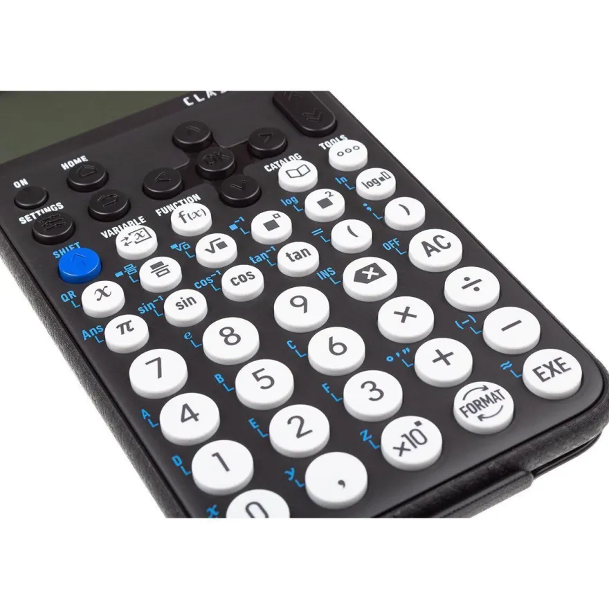 Casio FX-85 DE CW mit Jeans-Tasche dunkelblau und Zirkelset lila