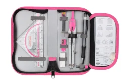 Casio FX-82 DE CW mit Schutztasche, Zirkelset pink, Schutzfolie + Garantie