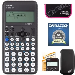Casio FX-82 DE CW mit Schutztasche, Zirkelset pink, Schutzfolie + Garantie