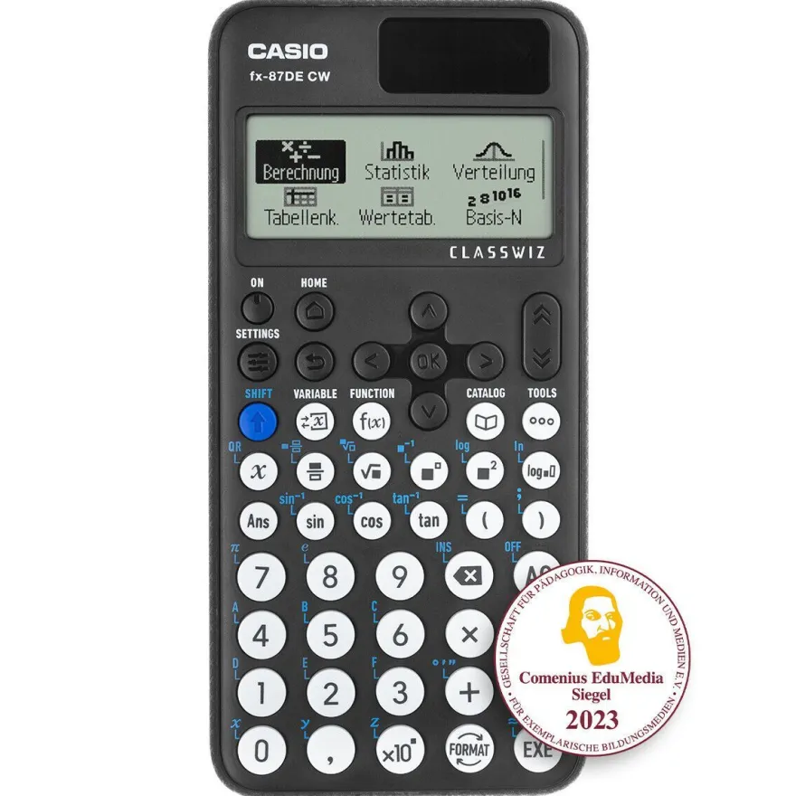 Casio FX-87 DE CW mit schwarzer Tasche und Zirkelset rot