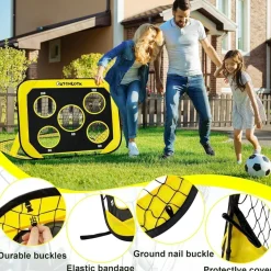 Catchluck Pop Up Fußballtor für Kinder mit 6 Hindernissen und Zielen, Gelb, für