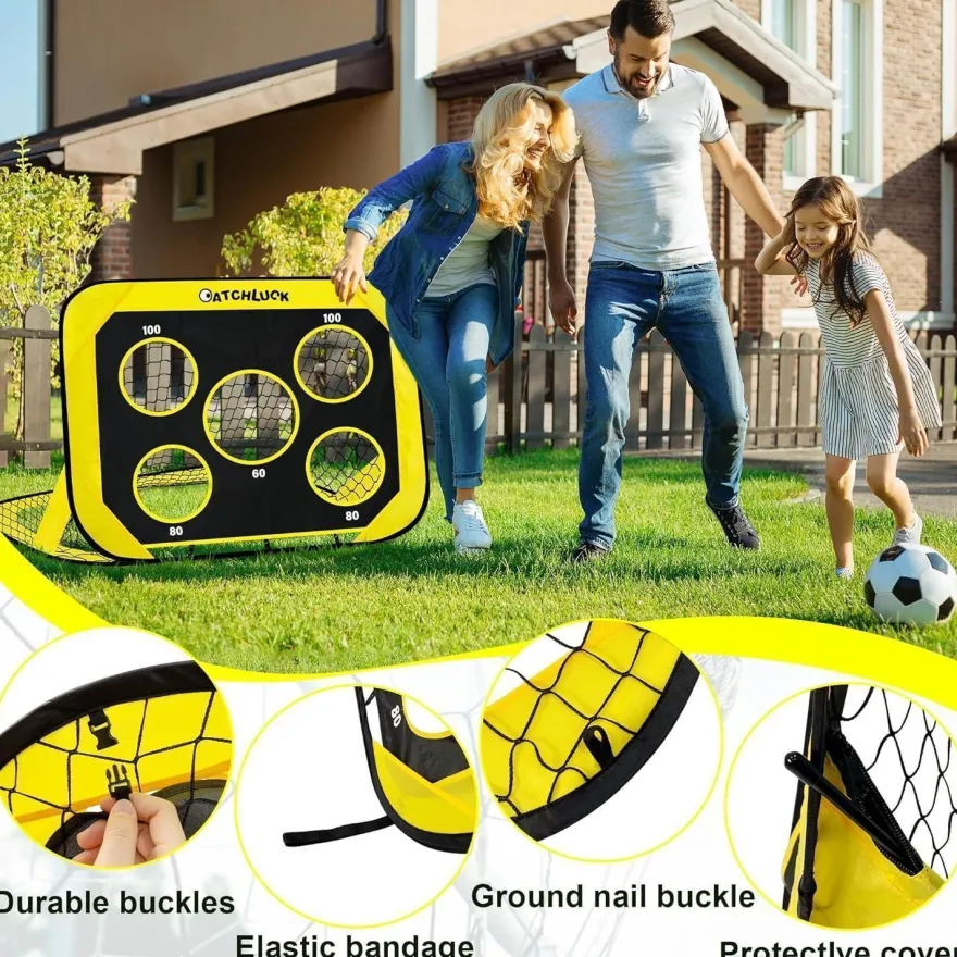 Catchluck Pop Up Fußballtor für Kinder mit 6 Hindernissen und Zielen, Gelb, für