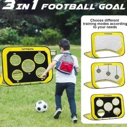 Catchluck Pop Up Fußballtor für Kinder mit 6 Hindernissen und Zielen, Gelb, für