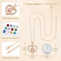CDE Damen Halskette Rosegold Herz Sterling Silber 925 mit Geburtsstein, Schmuck