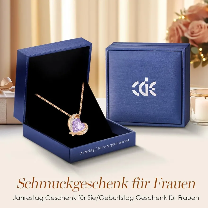 CDE Damen Halskette Rosegold Herz Schmuck mit eleganter Geschenkverpackung
