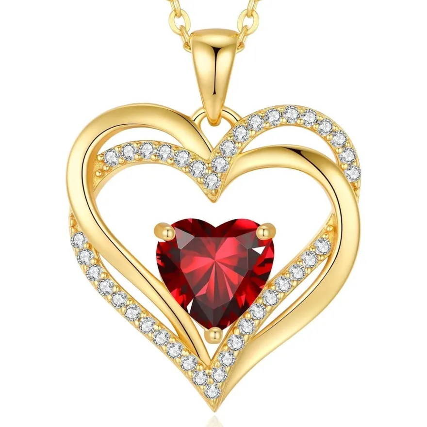 CDE Damen Herzkette 925 Sterling Silber mit Geburtsstein Anhänger - 18K