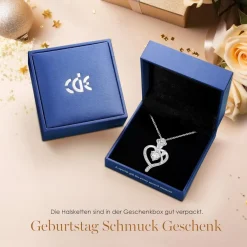 CDE Halskette Damen Rosegold Herz Kette Sterling Silber 925 mit Geburtsstein