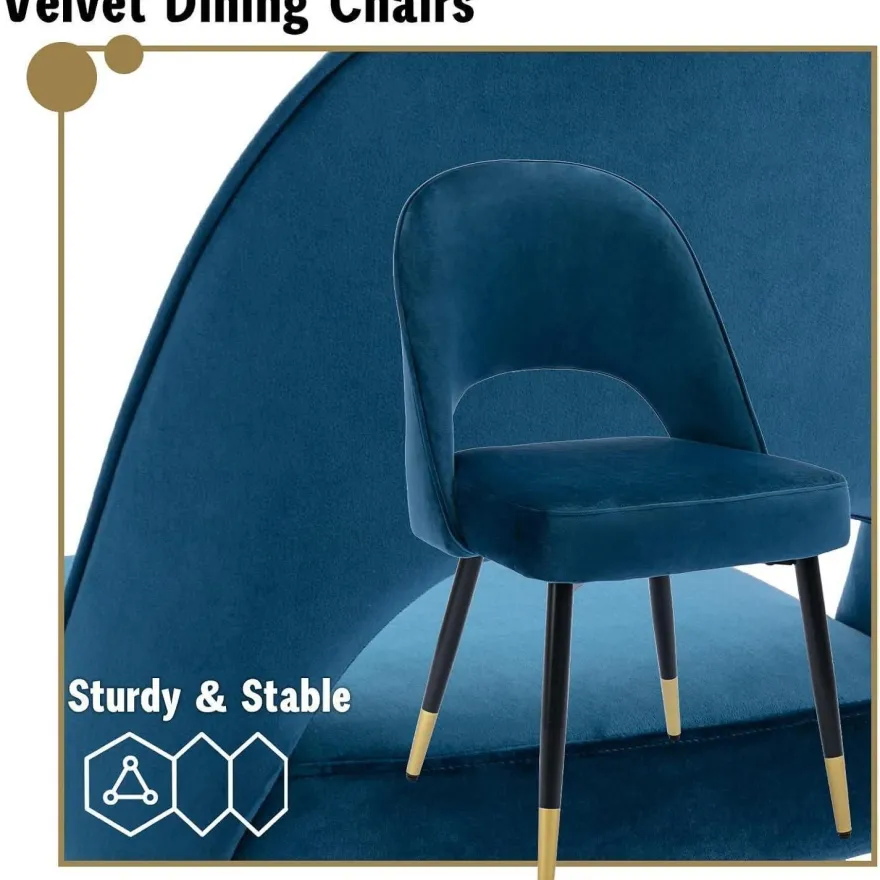 chairus 2er Set Esszimmerstühle Samt Blau-2, moderner Armloser Bürostuhl mit