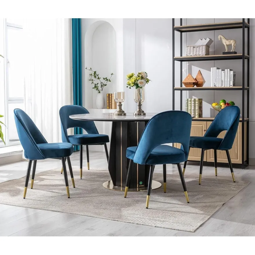 chairus 2er Set Esszimmerstühle Samt Blau-2, moderner Armloser Bürostuhl mit
