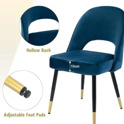chairus 2er Set Esszimmerstühle Samt Blau-2, moderner Armloser Bürostuhl mit