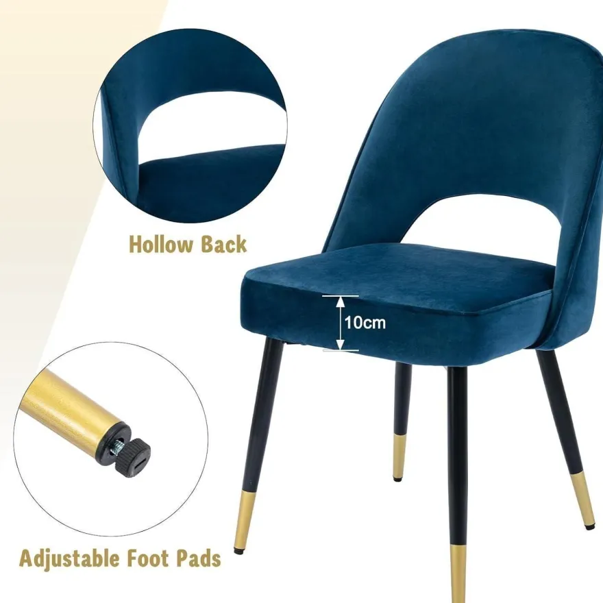 chairus 2er Set Esszimmerstühle Samt Blau-2, moderner Armloser Bürostuhl mit