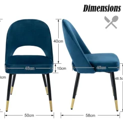 chairus 2er Set Esszimmerstühle Samt Blau-2, moderner Armloser Bürostuhl mit