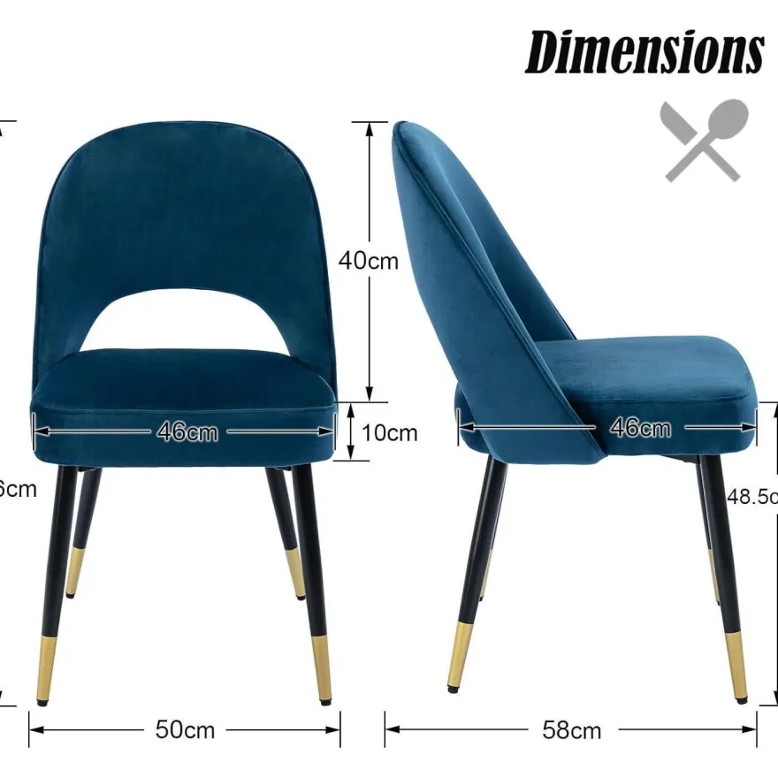 chairus 2er Set Esszimmerstühle Samt Blau-2, moderner Armloser Bürostuhl mit