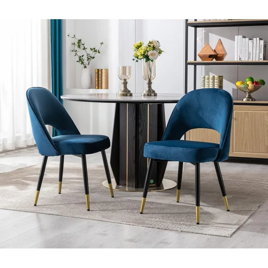 chairus 2er Set Esszimmerstühle Samt Blau-2, moderner Armloser Bürostuhl mit
