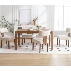 chairus Esszimmerstühle 2er Set, Leinen Polsterstühle mit Holzbeinen, Armlos