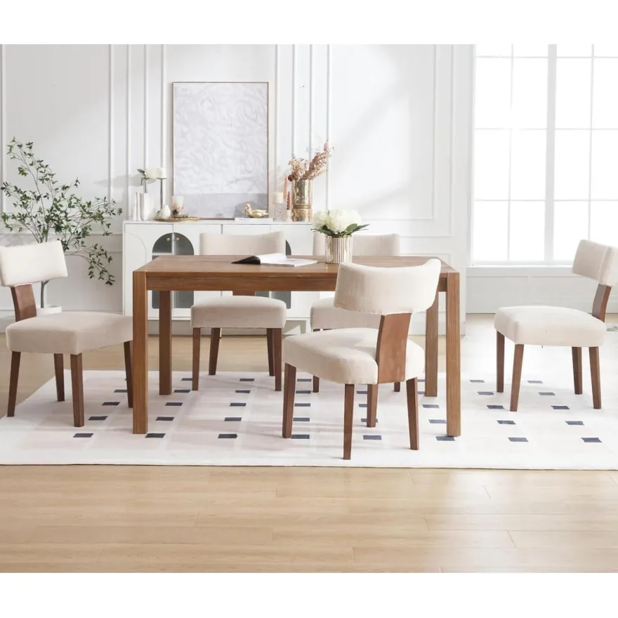 chairus Esszimmerstühle 2er Set, Leinen Polsterstühle mit Holzbeinen, Armlos