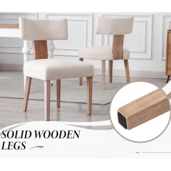 chairus Esszimmerstühle 2er Set, Leinen Polsterstühle mit Holzbeinen, Armlos
