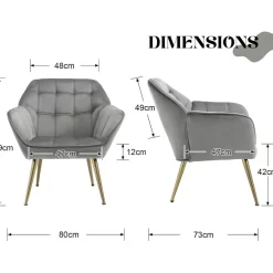 chairus Samt Armlehnensessel mit Metallbeinen, gepolstert, modern, Grau-1