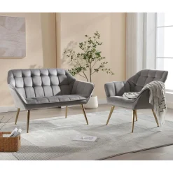 chairus Samt Armlehnensessel mit Metallbeinen, gepolstert, modern, Grau-1