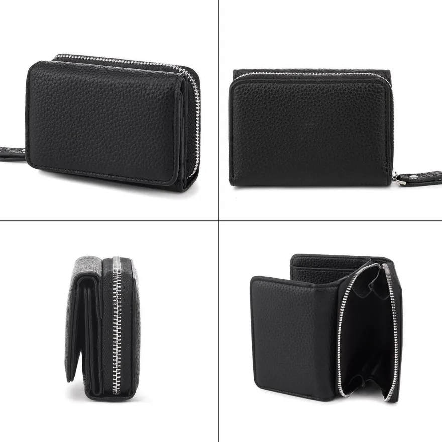 Chaofanxi Trifold Portemonnaie Damen Klein Schwarz