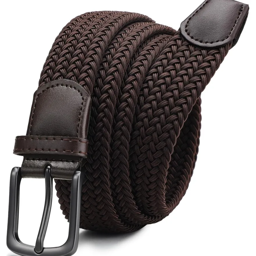 Chaoren Elastischer Stretch Gürtel Herren, 35mm Flechtgürtel ohne Löcher, Braun