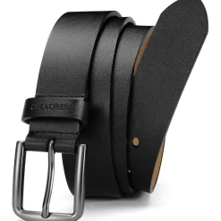 Chaoren Gürtel Herren Schwarz 35mm für Jeans, Weicheres, Bundweite in Lederoptik