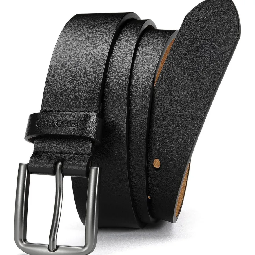 Chaoren Gürtel Herren Schwarz 35mm für Jeans, Weicheres, Bundweite in Lederoptik