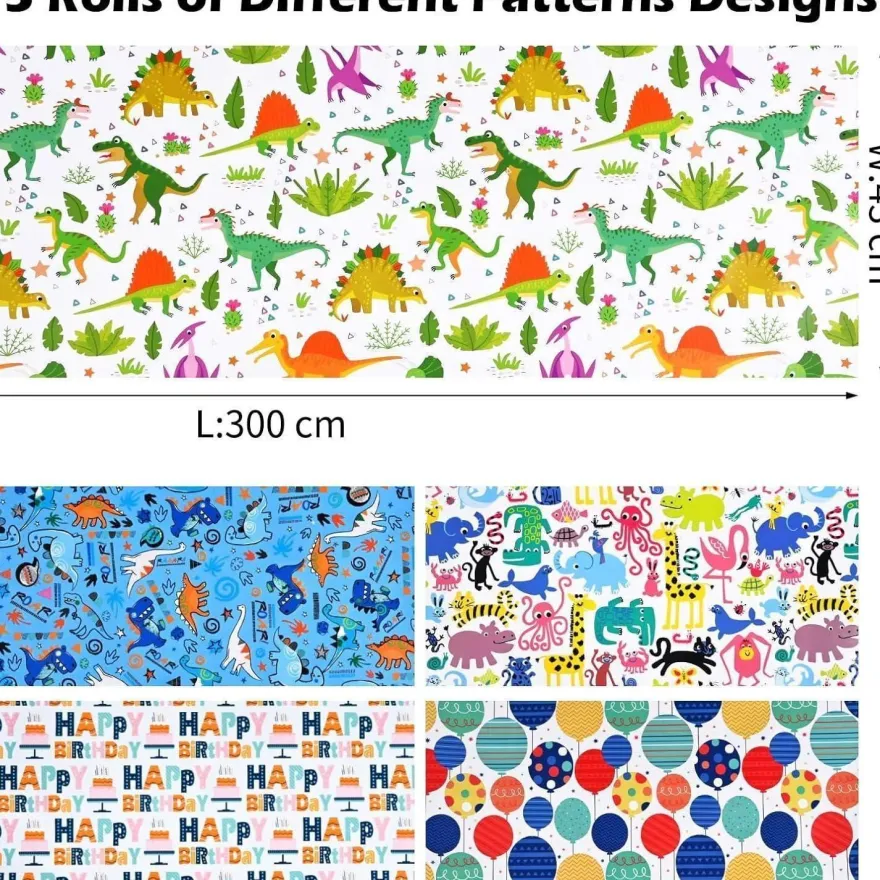 Chepula Geschenkpapier Geburtstag Kinder 5 Rollen (43x300cm) - Recycelbar, für