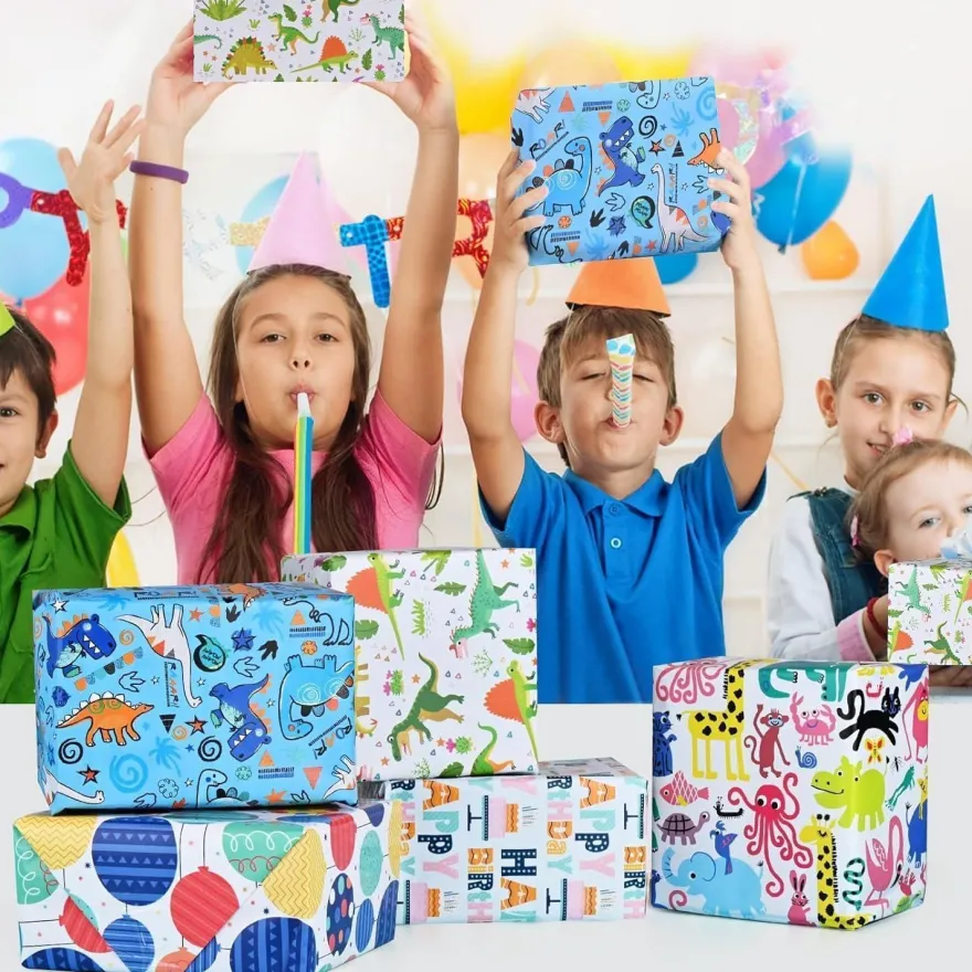 Chepula Geschenkpapier Geburtstag Kinder 5 Rollen (43x300cm) - Recycelbar, für