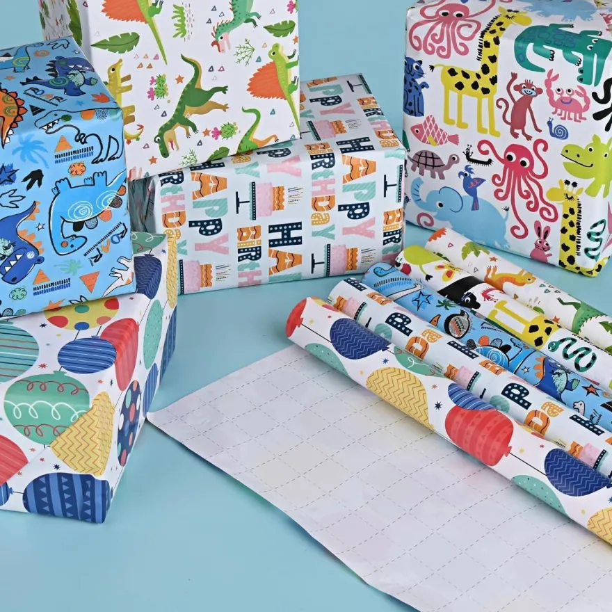 Chepula Geschenkpapier Geburtstag Kinder 5 Rollen (43x300cm) - Recycelbar, für