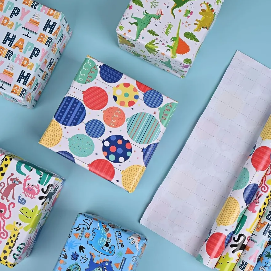 Chepula Geschenkpapier Geburtstag Kinder 5 Rollen (43x300cm) - Recycelbar, für