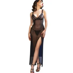 Chilirose langes Babydoll mit Tanga schwarz