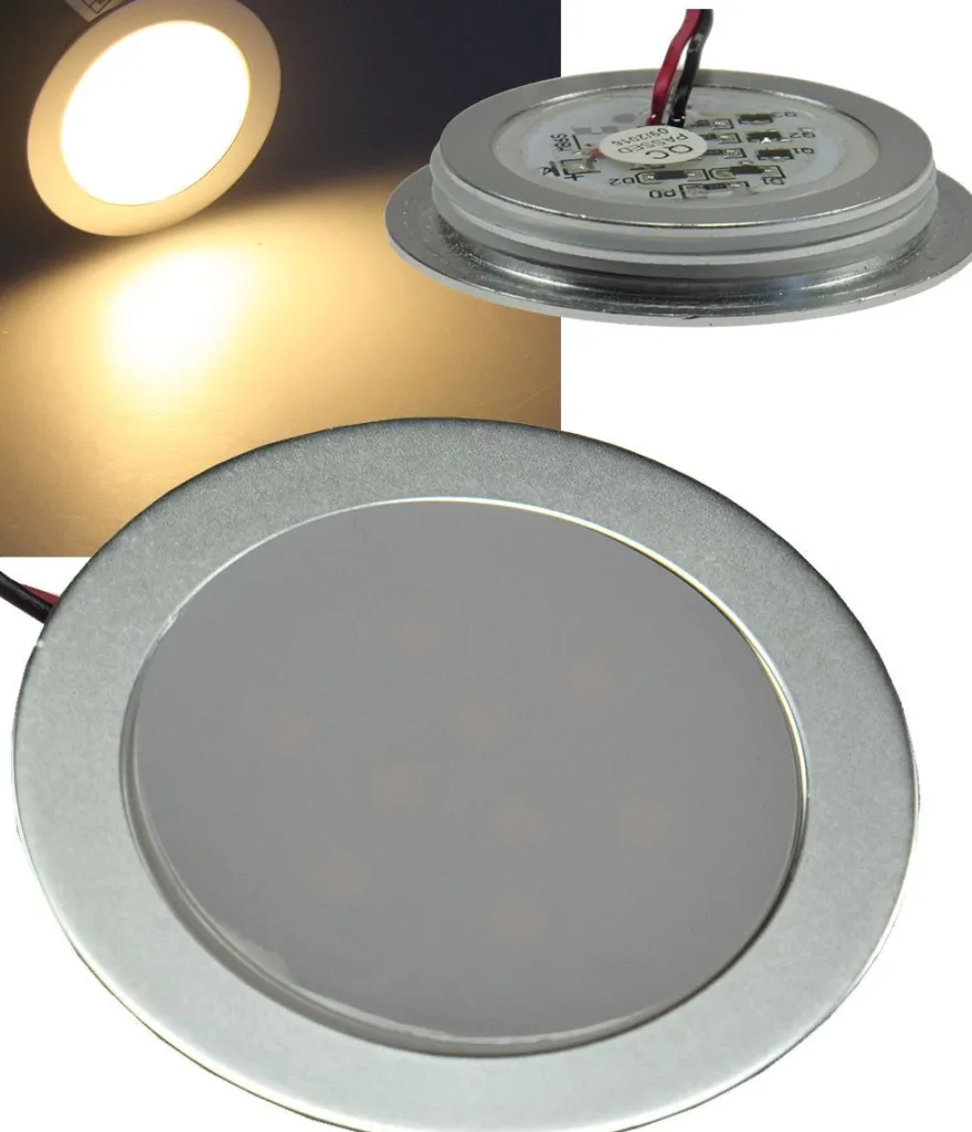 ChiliTec LED Einbauleuchte EBL Slim WW IP67, 9 LEDs, Alu matt, warmweiß, Ø55mm