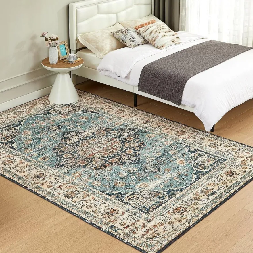 Choshome Waschbarer Vintage Teppich Kurzflor Orientalisch 160x230CM Blau für