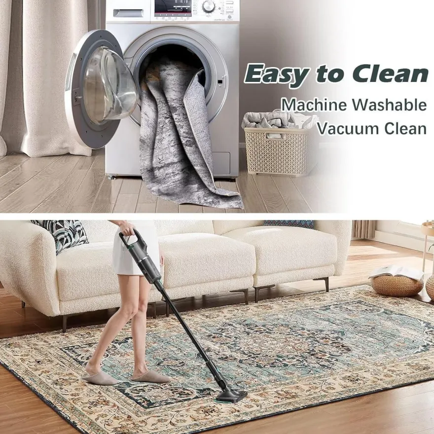 Choshome Waschbarer Vintage Teppich Kurzflor Orientalisch 160x230CM Blau für