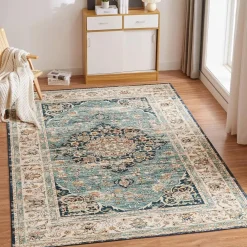 Choshome Waschbarer Vintage Teppich Kurzflor Orientalisch 160x230CM Blau für