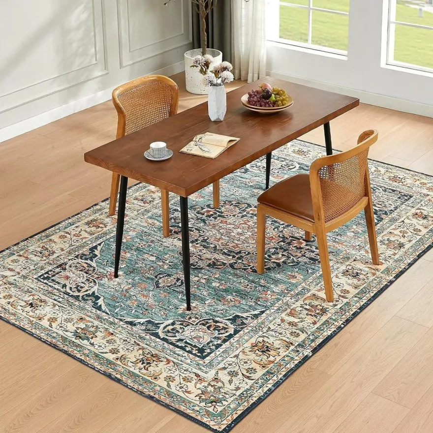 Choshome Waschbarer Vintage Teppich Kurzflor Orientalisch 160x230CM Blau für