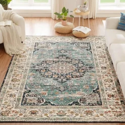 Choshome Waschbarer Vintage Teppich Kurzflor Orientalisch 160x230CM Blau für