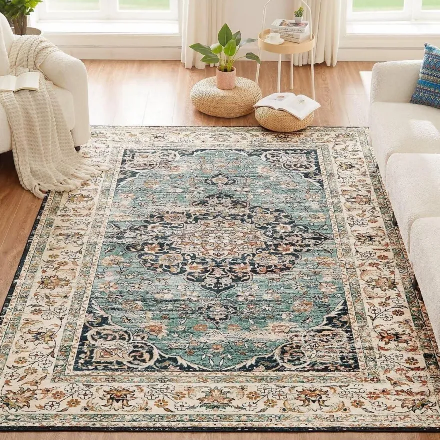 Choshome Waschbarer Vintage Teppich Kurzflor Orientalisch 160x230CM Blau für