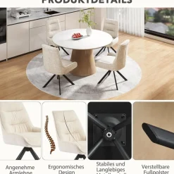 Ckaff Drehstuhl Esszimmer 2er Set, 360° drehbar, Chenille Polsterstuhl mit