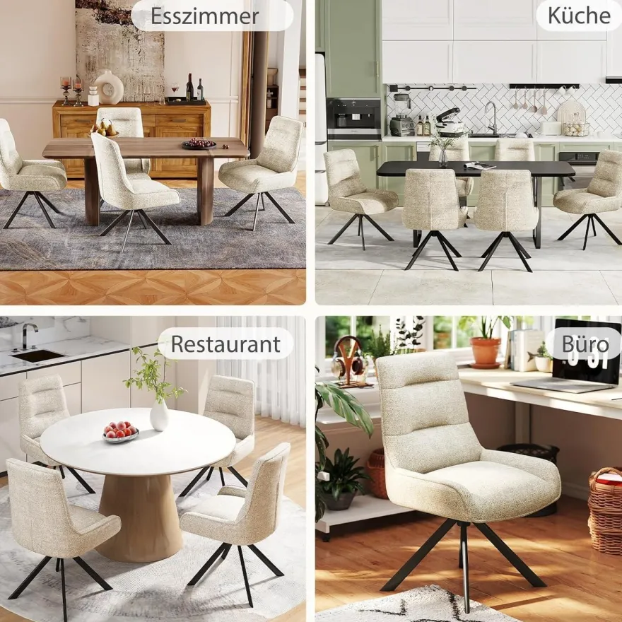 Ckaff Drehstuhl Esszimmer 2er Set, 360° drehbar, Chenille Polsterstuhl mit