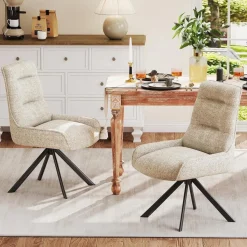 Ckaff Drehstuhl Esszimmer 2er Set, 360° drehbar, Chenille Polsterstuhl mit