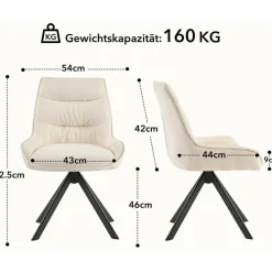 Ckaff Drehstuhl Esszimmer 2er Set, 360° drehbar, Chenille Polsterstuhl mit