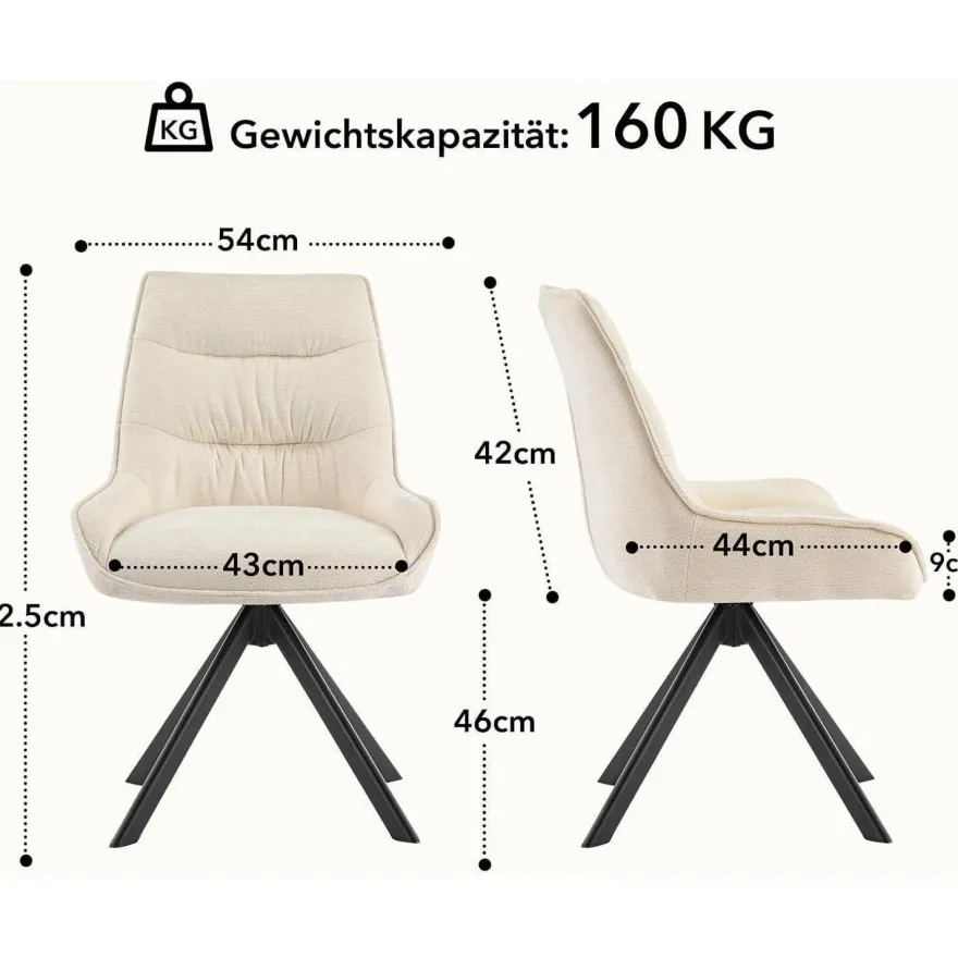 Ckaff Drehstuhl Esszimmer 2er Set, 360° drehbar, Chenille Polsterstuhl mit