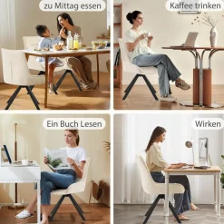 Ckaff Drehstuhl Esszimmer 2er Set, 360° drehbar, Chenille Polsterstuhl mit