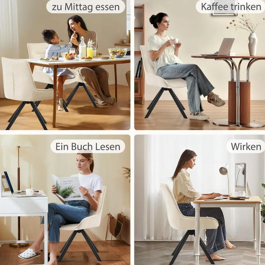 Ckaff Drehstuhl Esszimmer 2er Set, 360° drehbar, Chenille Polsterstuhl mit