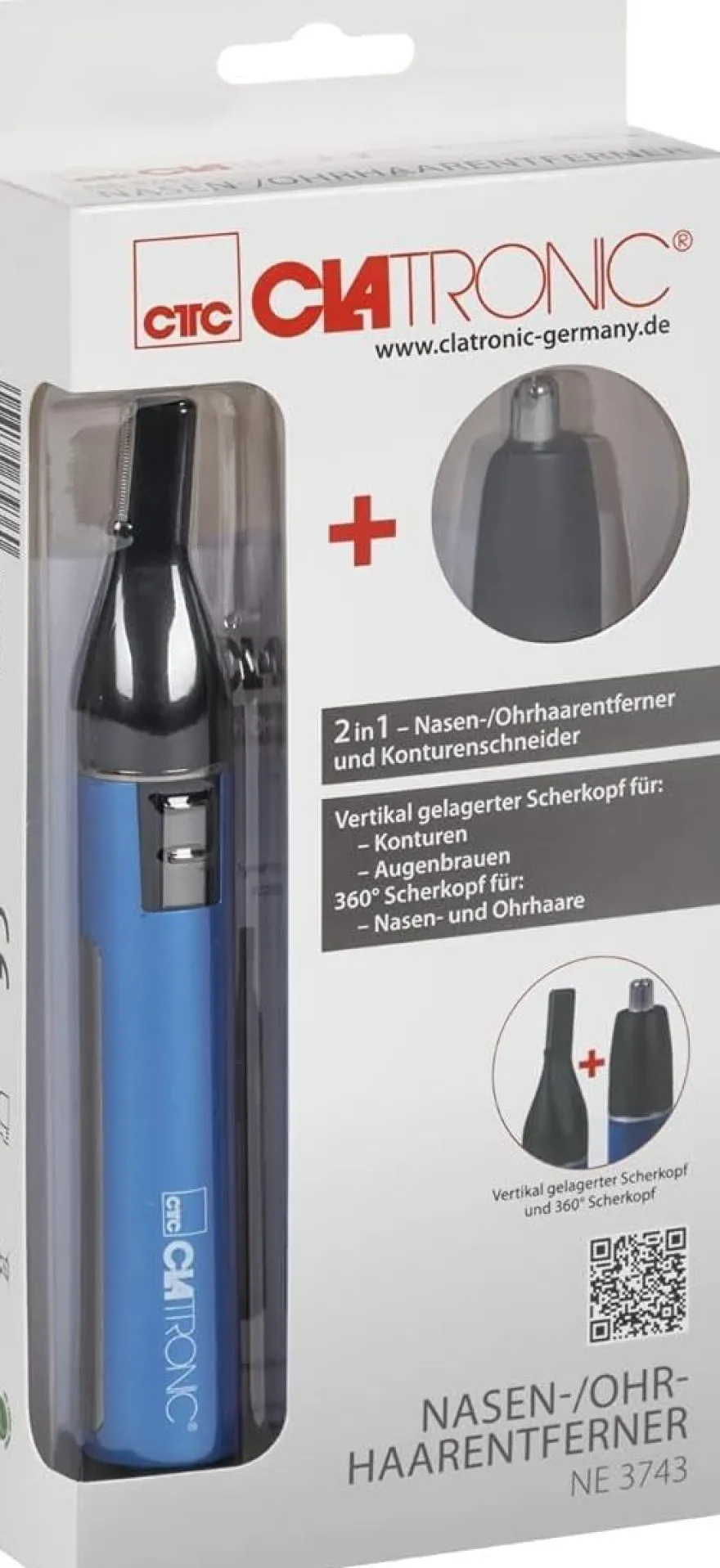 Clatronic Nasenhaare & Ohrhaare entferner | mit Konturenschneider | Vertikaler & 360°