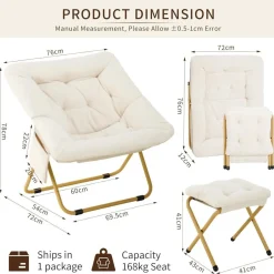 Clevich Relaxsessel mit Hocker, skandinavisch, Kunstfell, klappbar, beige